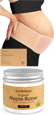 KeaBabies Maternity Belly Band and Nipple Butter - Soft & Breathable Pregnancy Belly Support Belt - 2oz Nursing Nipple Cream for Breastfeeding Moms in Saudi Arabia