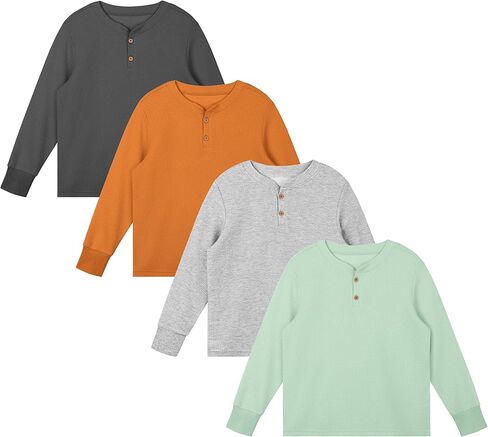 Resinta 4 Pack Toddler Boys Henley Long Sleeve Shirts Boys Waffle Henley Knit Thermal Tops for Daily Wear Running Outdoors in Saudi Arabia