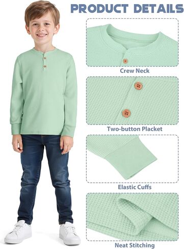 Resinta 4 Pack Toddler Boys Henley Long Sleeve Shirts Boys Waffle Henley Knit Thermal Tops for Daily Wear Running Outdoors in Saudi Arabia
