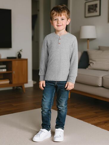 Resinta 4 Pack Toddler Boys Henley Long Sleeve Shirts Boys Waffle Henley Knit Thermal Tops for Daily Wear Running Outdoors in Saudi Arabia