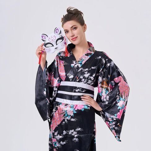 Japanese Kimono Geisha Costume Asian Dress Cosplay Anime Peacock Costume Yukata Cardigan Robe for Women 5pcs in Kuwait