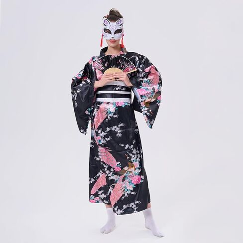 Japanese Kimono Geisha Costume Asian Dress Cosplay Anime Peacock Costume Yukata Cardigan Robe for Women 5pcs in Kuwait