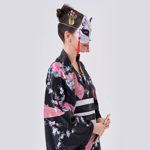 Japanese Kimono Geisha Costume Asian Dress Cosplay Anime Peacock Costume Yukata Cardigan Robe for Women 5pcs in Kuwait