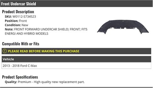Front Forward Undercar Shield - Compatible with 2013-2018 Ford C-Max (Fits Energi and Hyrbid Models) in Saudi Arabia