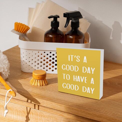 Yellow It’s a Good Day To Have a Good Day Positive Office Wooden Box Sign, Baby Girls Boys Kids Room Nursery Decor, Inspirational Gift for Women Men for Wall Desk Shelf Tabletop Decoration, Inspirational Office Decor 5x5In in Saudi Arabia