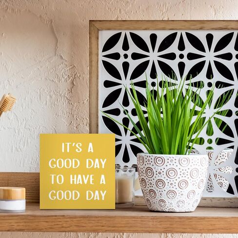 Yellow It’s a Good Day To Have a Good Day Positive Office Wooden Box Sign, Baby Girls Boys Kids Room Nursery Decor, Inspirational Gift for Women Men for Wall Desk Shelf Tabletop Decoration, Inspirational Office Decor 5x5In in Saudi Arabia