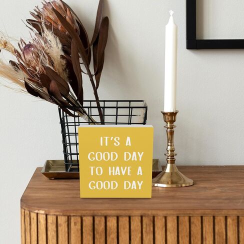 Yellow It’s a Good Day To Have a Good Day Positive Office Wooden Box Sign, Baby Girls Boys Kids Room Nursery Decor, Inspirational Gift for Women Men for Wall Desk Shelf Tabletop Decoration, Inspirational Office Decor 5x5In in Saudi Arabia