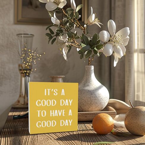Yellow It’s a Good Day To Have a Good Day Positive Office Wooden Box Sign, Baby Girls Boys Kids Room Nursery Decor, Inspirational Gift for Women Men for Wall Desk Shelf Tabletop Decoration, Inspirational Office Decor 5x5In in Saudi Arabia