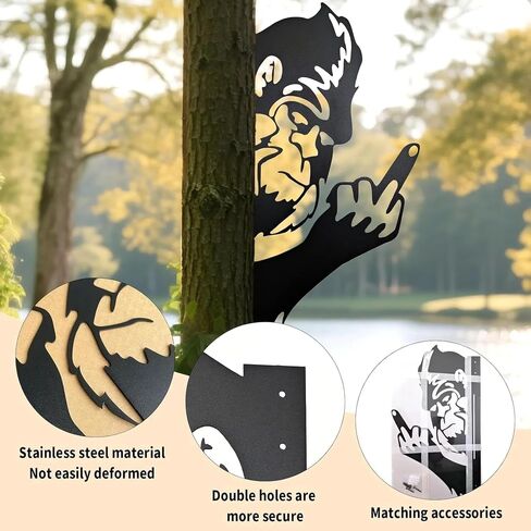 Peaking a Boo Flipping Off Bigfoot Animal Metal Sign Art Ornament, Animal Peeping Around Signs Corner Tree Garden Fence Farmhouse Outdoor Home Decoration (People) in Saudi Arabia
