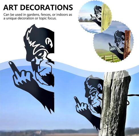 Peaking a Boo Flipping Off Bigfoot Animal Metal Sign Art Ornament, Animal Peeping Around Signs Corner Tree Garden Fence Farmhouse Outdoor Home Decoration (People) in Saudi Arabia