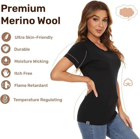 Women's Merino Wool T-Shirt Short Sleeve Athletic Tee Wicking Base Layer(Wool Face Mask Included) in Saudi Arabia