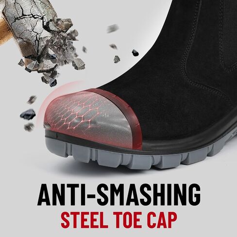 AngryRam Steel إصبع القدم زلة على أحذية العمل للرجال مقاوم للماء مقاوم لمحطة الإطفاء ميكانيكي حذاء مريح تشيلسي أحذية السلامة in Kuwait