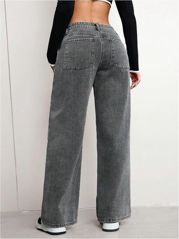 Oyoangle Women's Szipper Fly Wide Leg Jeans Y2K Baggy Denim Denim مع جيوب in Saudi Arabia
