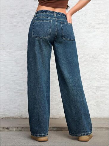 Oyoangle Women's Szipper Fly Wide Leg Jeans Y2K Baggy Denim Denim مع جيوب in Kuwait