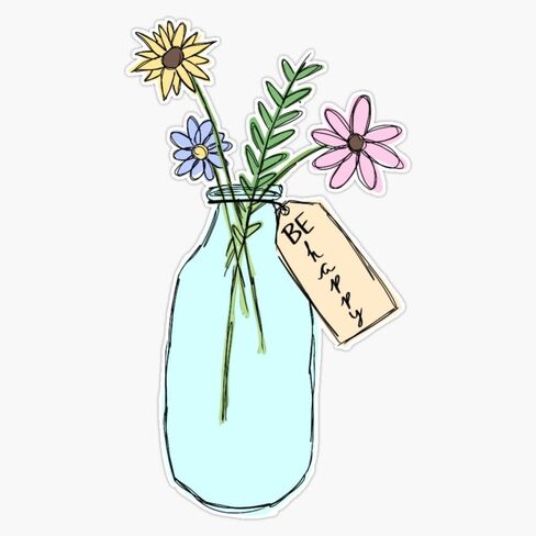 Be Happy Flowers in A Bottle Sticker Vinyl Waterproof Sticker Decal Car Laptop Wall Window Bumper Sticker 5" in Saudi Arabia