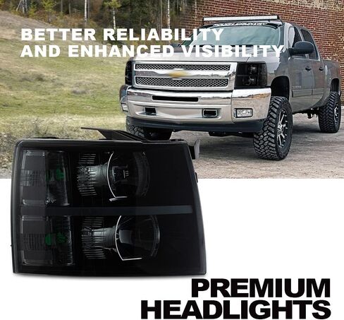 LED DRL الأمامي المصابيح الأمامية مصابيح أمامية متوافقة مع Chevy Silverado 1500 2007-2013/2500 3500 & HD Models 2007-2014 ((LED Type Smoky Lens Black Housing Reflector) 22853027 ، 22853028 ، Pair. in Kuwait