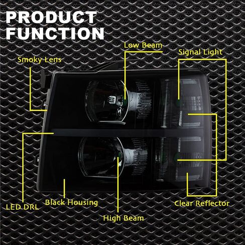 LED DRL الأمامي المصابيح الأمامية مصابيح أمامية متوافقة مع Chevy Silverado 1500 2007-2013/2500 3500 & HD Models 2007-2014 ((LED Type Smoky Lens Black Housing Reflector) 22853027 ، 22853028 ، Pair. in Kuwait