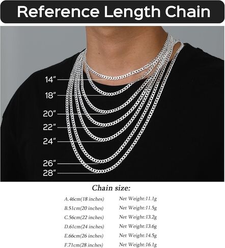 ChicSilver 2.8mm/5mm Solid 925 Sterling Silver Cuban Link/Figaro Chain Necklace for Women Men, 14, 18, 20, 22, 24, 26, 28 Inch(with Gift Box) in Saudi Arabia
