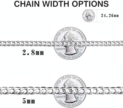 ChicSilver 2.8mm/5mm Solid 925 Sterling Silver Cuban Link/Figaro Chain Necklace for Women Men, 14, 18, 20, 22, 24, 26, 28 Inch(with Gift Box) in Saudi Arabia