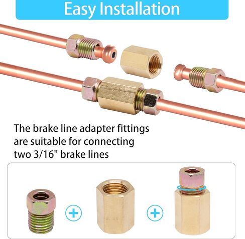 3/8 Inch-24 Threads Brake Line Fittings, 24 Pack 3/16 Brake Line Fittings Assortment for 3/16 Inch Tube (8 Unions, 16 Nuts) in Kuwait