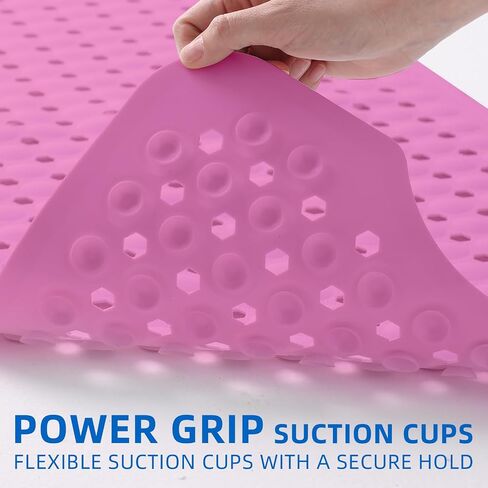 ZHICHENG Bath Tub and Shower Mats, Non-Slip 39 x 16 Inch Extra Long Bath Mat, Machine Washable Bathtub Mat with Drain Holes, Suction Cups for Bathroom (Pink) in Saudi Arabia