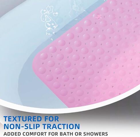 ZHICHENG Bath Tub and Shower Mats, Non-Slip 39 x 16 Inch Extra Long Bath Mat, Machine Washable Bathtub Mat with Drain Holes, Suction Cups for Bathroom (Pink) in Saudi Arabia