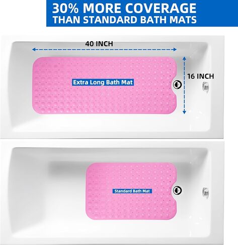 ZHICHENG Bath Tub and Shower Mats, Non-Slip 39 x 16 Inch Extra Long Bath Mat, Machine Washable Bathtub Mat with Drain Holes, Suction Cups for Bathroom (Pink) in Saudi Arabia