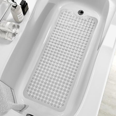 ZHICHENG Bath Tub and Shower Mats, Non-Slip 39 x 16 Inch Extra Long Bath Mat, Machine Washable Bathtub Mat with Drain Holes, Suction Cups for Bathroom (Pink) in Saudi Arabia