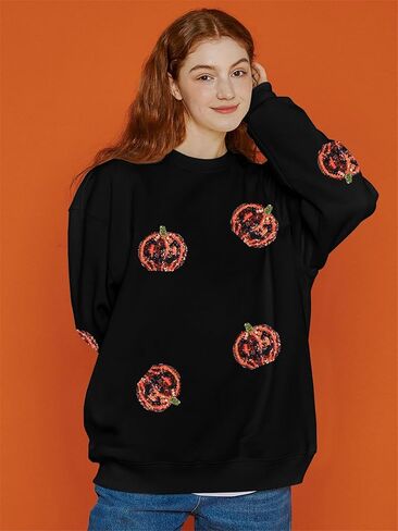 Vilove Halloween Pumpkin Sweatshirt Women: Pumpkin Face Long Sleeve Tops Fall Hoodie Party Pullover in Saudi Arabia