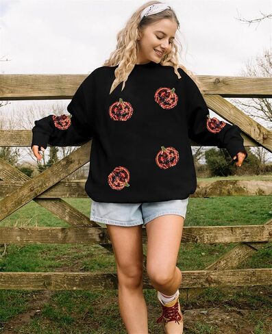Vilove Halloween Pumpkin Sweatshirt Women: Pumpkin Face Long Sleeve Tops Fall Hoodie Party Pullover in Saudi Arabia