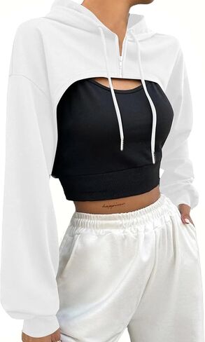 LovelyWholesale Women Cropped Hoodie Zip Up Long Sleeve Crop Top Sweatshirts in Kuwait