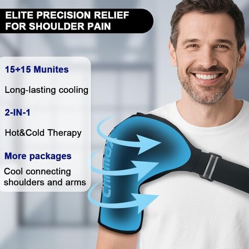 Shoulder Ice Pack Wrap Rotator Cuff & Arm,Reusable Gel Hot Cold Therapy Compression,Instant Relieve Shoulder Periarthritis Pain,Fatigue, Sports injury, Best Surgery Recovery Gift (Large Black) in Kuwait