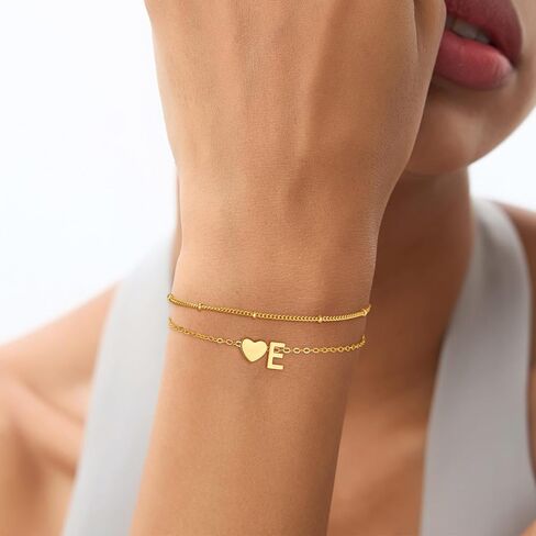 Gold Initial Bracelets for Women Girls - 18K Gold Plated Heart Initial Bracelet Teen Girl Gifts Trendy Stuff Dainty Gold Bracelets for Women Girls Trendy Jewelry Gifts in Saudi Arabia