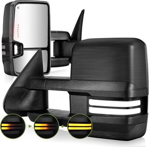 مرايا السحب المتعرجة لعام 2003-2007 تشيفي سيلفرادو مرايا السحب جي إم سي سييرا المرايا الجانبية مع إشارة الانعطاف الديناميكية وتشغيل الضوء الاحتياطي مصباح الطاقة مجموعة زوج قابلة للتمديد (طلاء أسود) in Kuwait