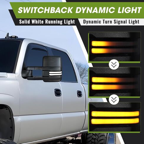 مرايا السحب المتعرجة لعام 2003-2007 تشيفي سيلفرادو مرايا السحب جي إم سي سييرا المرايا الجانبية مع إشارة الانعطاف الديناميكية وتشغيل الضوء الاحتياطي مصباح الطاقة مجموعة زوج قابلة للتمديد (طلاء أسود) in Kuwait