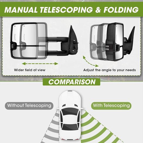 مرايا السحب المتعرجة لعام 2003-2007 تشيفي سيلفرادو مرايا السحب جي إم سي سييرا المرايا الجانبية مع إشارة الانعطاف الديناميكية وتشغيل الضوء الاحتياطي مصباح الطاقة مجموعة زوج قابلة للتمديد (طلاء أسود) in Kuwait