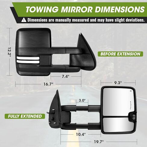 مرايا السحب المتعرجة لعام 2003-2007 تشيفي سيلفرادو مرايا السحب جي إم سي سييرا المرايا الجانبية مع إشارة الانعطاف الديناميكية وتشغيل الضوء الاحتياطي مصباح الطاقة مجموعة زوج قابلة للتمديد (طلاء أسود) in Kuwait