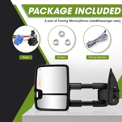 مرايا السحب المتعرجة لعام 2003-2007 تشيفي سيلفرادو مرايا السحب جي إم سي سييرا المرايا الجانبية مع إشارة الانعطاف الديناميكية وتشغيل الضوء الاحتياطي مصباح الطاقة مجموعة زوج قابلة للتمديد (طلاء أسود) in Kuwait