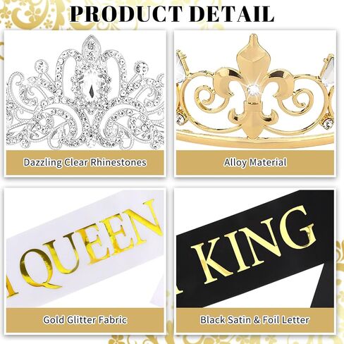 Cieher Prom King & Queen Sash and Crown Set - Prom Queen Sash و King Crowns for Men - Gold and Black in Saudi Arabia