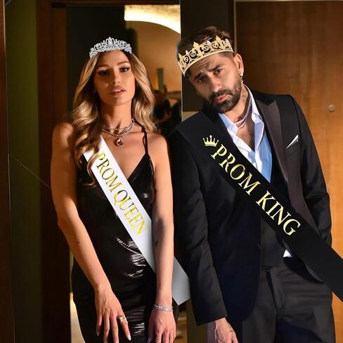 Cieher Prom King & Queen Sash and Crown Set - Prom Queen Sash و King Crowns for Men - Gold and Black in Saudi Arabia