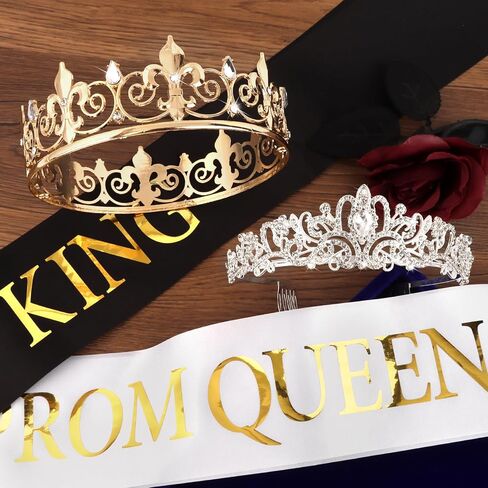 Cieher Prom King & Queen Sash and Crown Set - Prom Queen Sash و King Crowns for Men - Gold and Black in Saudi Arabia