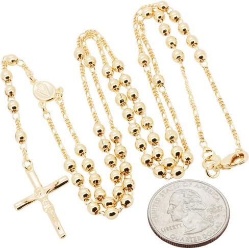 14K مملوءة بالذهب 3 مم قلادة مسببة المسبحة المسبحة للرجال والنساء 20 ″ -24 ″ + 3.8 ″ لا تتلاشى أو تجويف المجوهرات في البرازيل in Saudi Arabia
