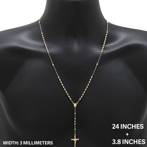 14K مملوءة بالذهب 3 مم قلادة مسببة المسبحة المسبحة للرجال والنساء 20 ″ -24 ″ + 3.8 ″ لا تتلاشى أو تجويف المجوهرات في البرازيل in Saudi Arabia