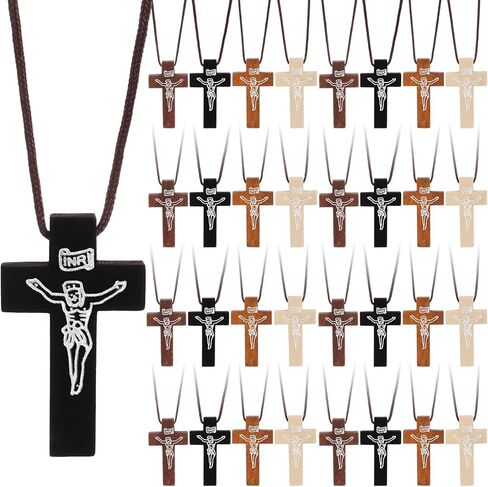 48 PCS Mini Wood Cross Necklace Bulk Small Wood Cross Necklace for Men Diy Art Crafts Christian Confer in Saudi Arabia