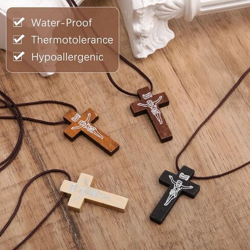 48 PCS Mini Wood Cross Necklace Bulk Small Wood Cross Necklace for Men Diy Art Crafts Christian Confer in Saudi Arabia