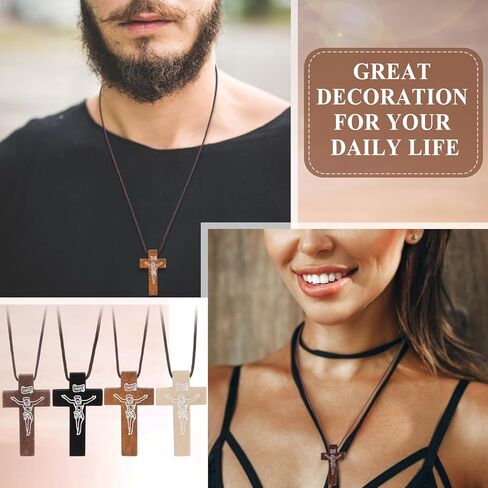 48 PCS Mini Wood Cross Necklace Bulk Small Wood Cross Necklace for Men Diy Art Crafts Christian Confer in Saudi Arabia