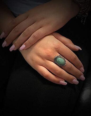 Mia Jewel Shop - Healing Gemstone Mood Ring | Silver Jewelry with Metal Border & Adjustable Design | Women's Natural Handmade Fashion Jewelry & Boho Accessories in Kuwait