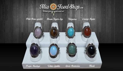 Mia Jewel Shop - Healing Gemstone Mood Ring | Silver Jewelry with Metal Border & Adjustable Design | Women's Natural Handmade Fashion Jewelry & Boho Accessories in Kuwait
