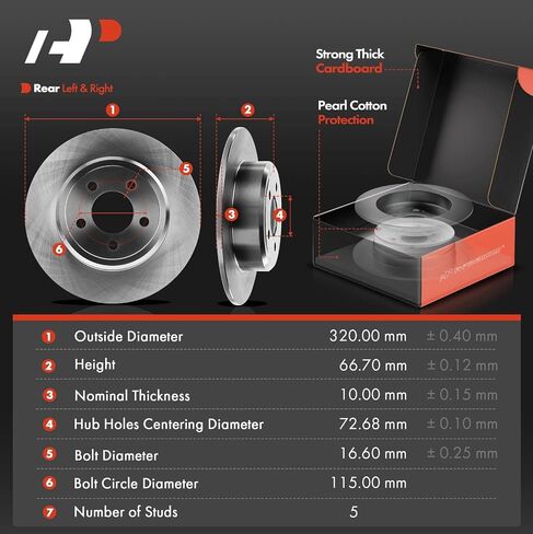A-Premium 12.60 in (320 mm) Rear Solid Disc Brake Rotors + Ceramic Pads Kit Compatible with Select Chrysler and Dodge Models - 300 05-20, Challenger 09-20, Charger 06-20, Magnum 05-08, 6-PC Set in Saudi Arabia