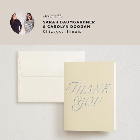 Minted Thank You Cards 10 - حزمة ، شكرًا لك على الأظرف ، البطاقة الفارغة ، القوس الوردي والتصميم المخطط ، دش الطفل ، أمي جديدة ، معمودية وتعميد ، ورقة فاخرة ، صممها فنانون مستقلون in Kuwait